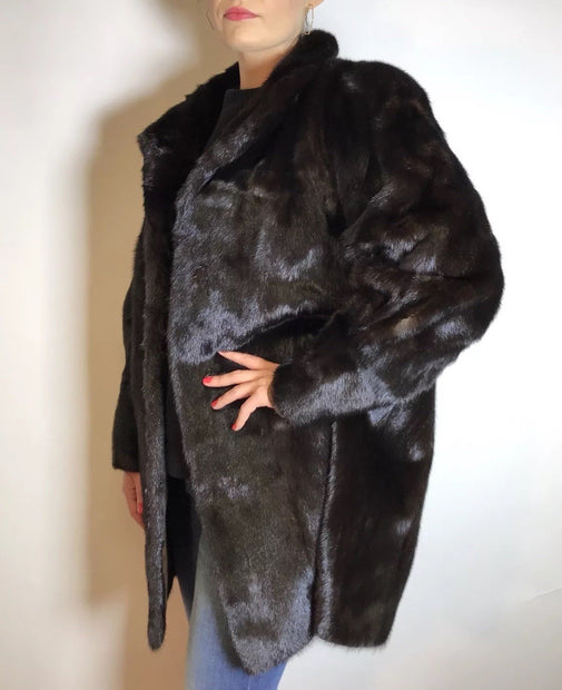 Klassische lange Nerzjacke SAGA MINK dunkelbraun, Gr. 36/38 Damen