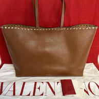 Valentino Garavani Rockstud Shopper Leder Braun Gold Nieten NP. 1.400€