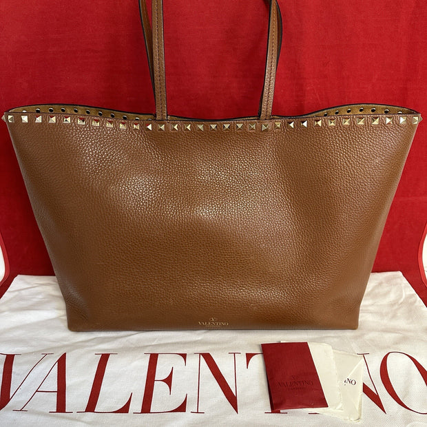 Valentino Garavani Rockstud Shopper Leder Braun Gold Nieten NP. 1.400€