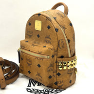 MCM Stark Rucksack Mini Backpack Bebe Boo Cognac mit seitlichen Nieten