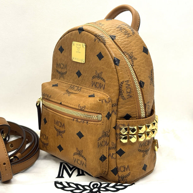 MCM Stark Rucksack Mini Backpack Bebe Boo Cognac mit seitlichen Nieten