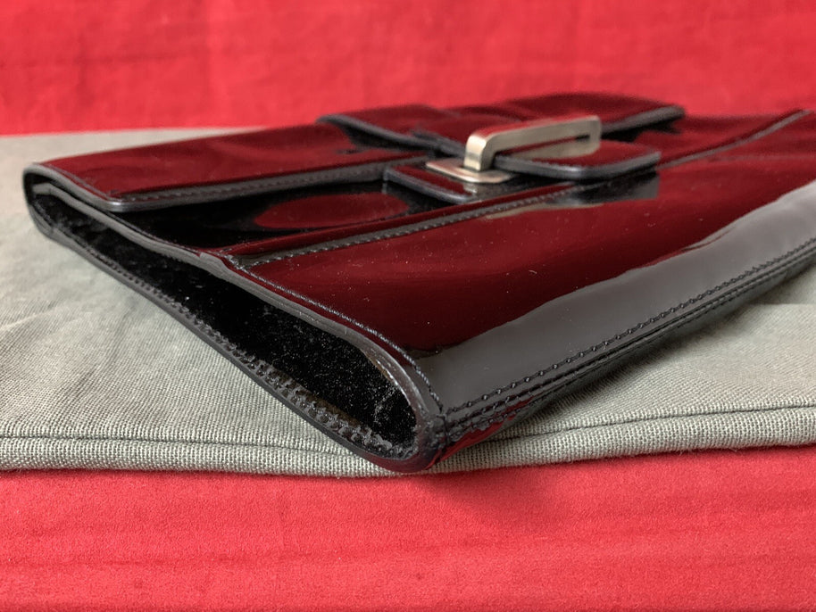 Pollini Made In Italy Damen Abendtäschchen Clutch Schwarz Lack Leder Handtasche