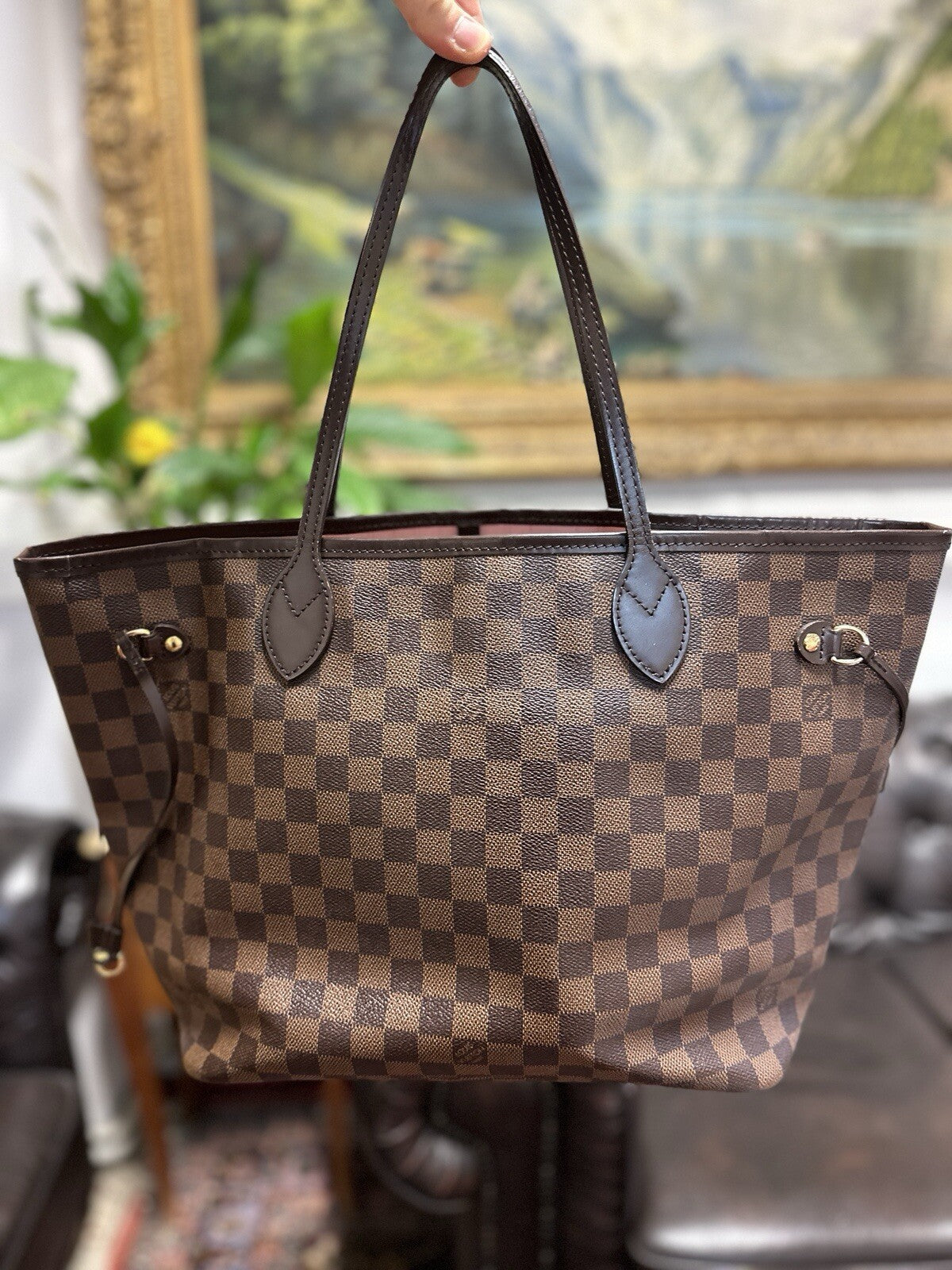 Louis Vuitton Neverfull MM Damier Ebene & Rosa 2016 Shopper Top Zustand