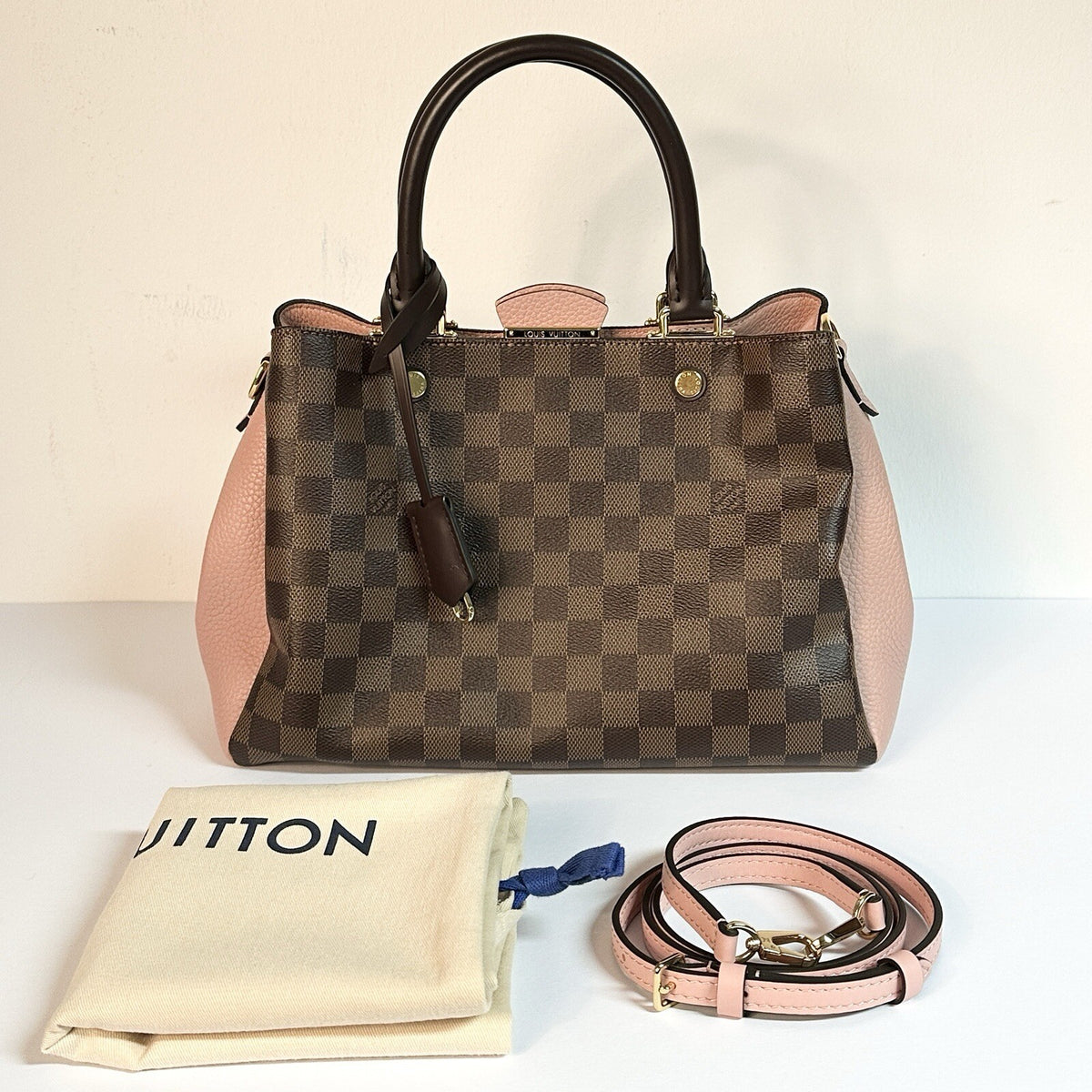 Louis Vuitton Brittany Damier Ebene & Rosa Umhängetasche Top Zustand