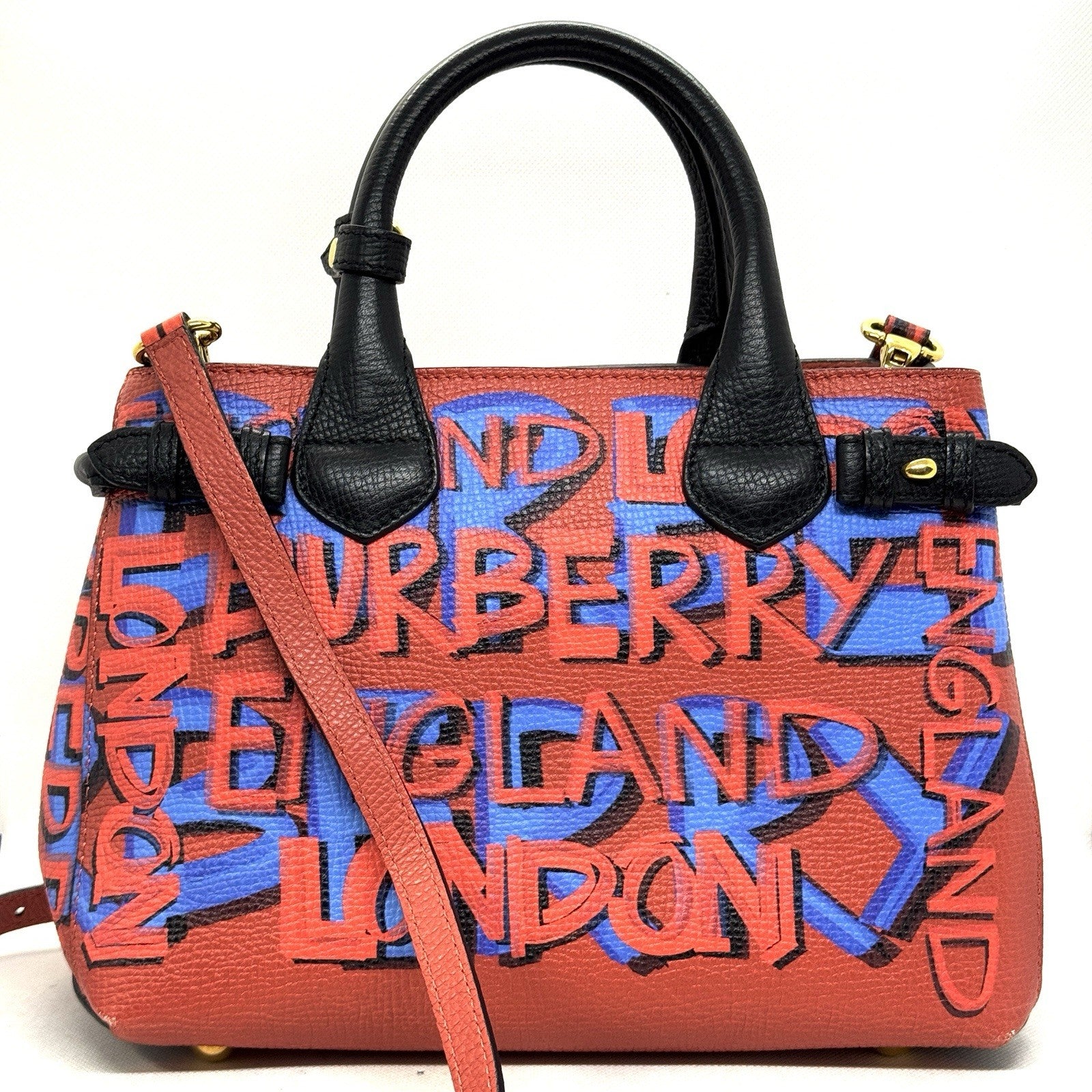 Burberry Graffiti Bag Rot Blau Schwarz Lammleder Schultertasche Top Zustand