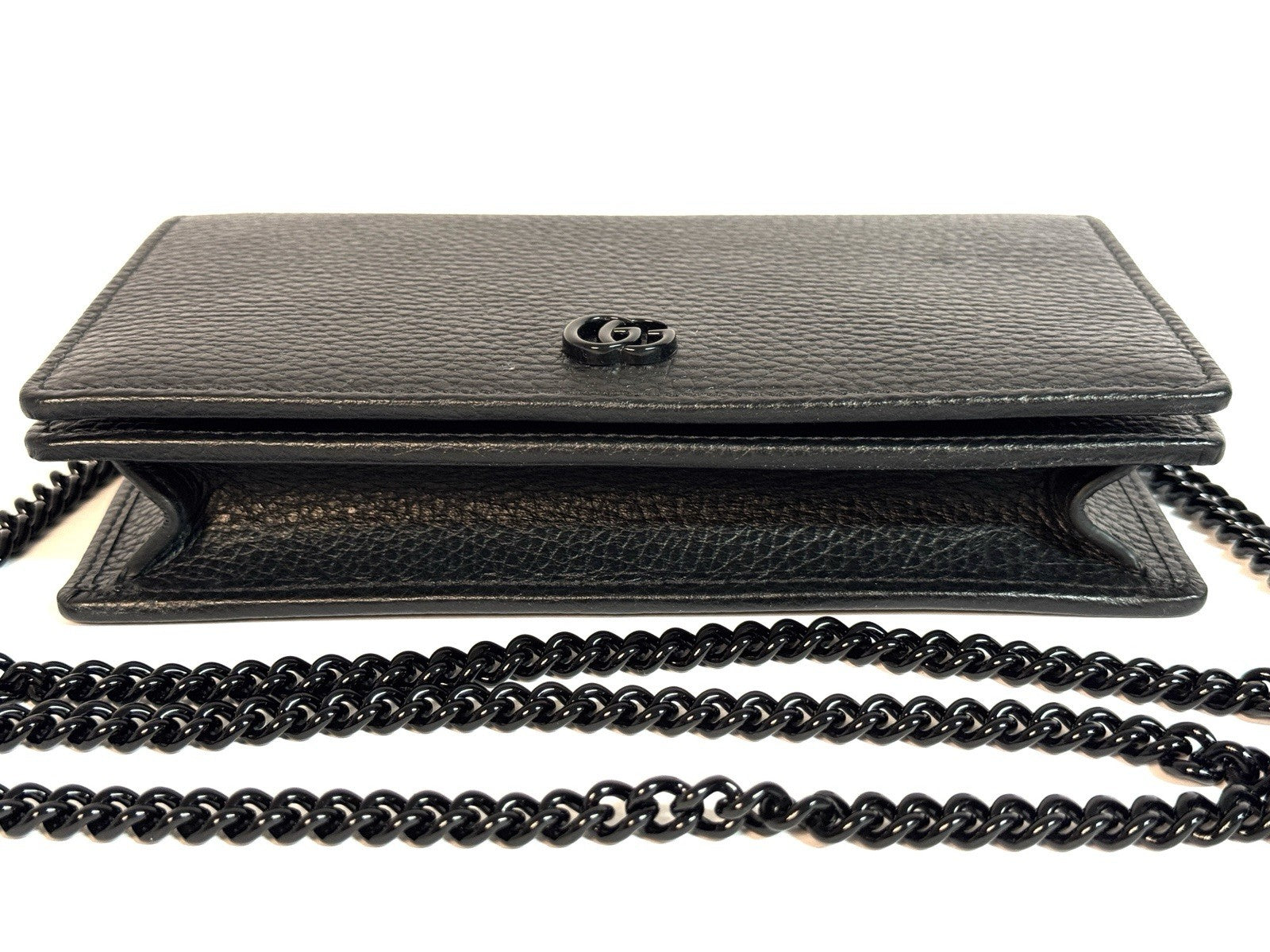 GUCCI GG MARMONT BRIEFTASCHE MIT KETTENRIEMEN SCHWARZ WALLET ON CHAIN WOC TOP