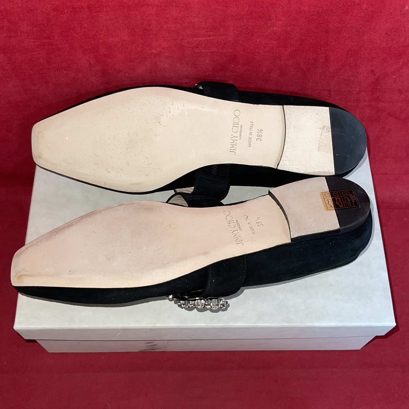 Jimmy Choo Ballerina Damenschuhe Pumps Veloursleder Schwarz Kristallen 38 1/2