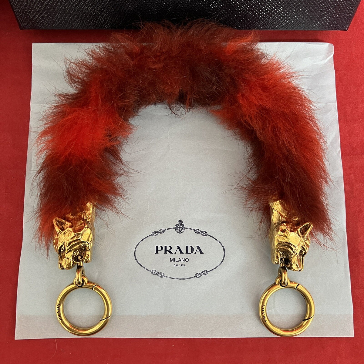 Prada Taschen Accessoire Griff/Riemen Anhänger Synthetik-Pelz, Tierköpfe in Gold