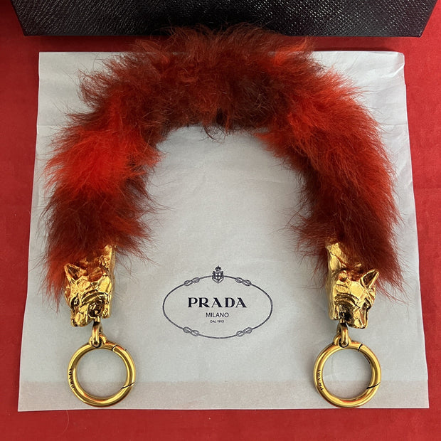 Prada Taschen Accessoire Griff/Riemen Anhänger Synthetik-Pelz, Tierköpfe in Gold