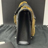 Saint Laurent Envelope Medium gegerbtes Grain De Poudre Leder Schwarz/Gold