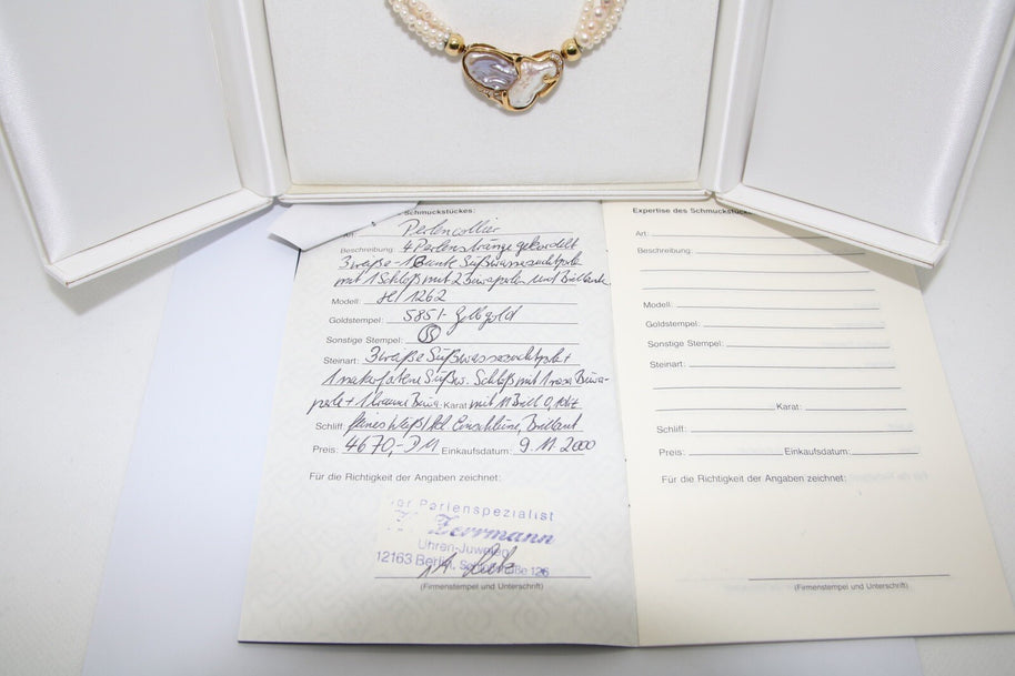 Perlencollier 585er Goldverschluss mit Süßwasserperlen & 11 Brillanten 0,10CT