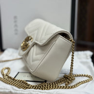 Gucci GG Marmont Mini-Schultertasche Leder Weiss/Gold 476433