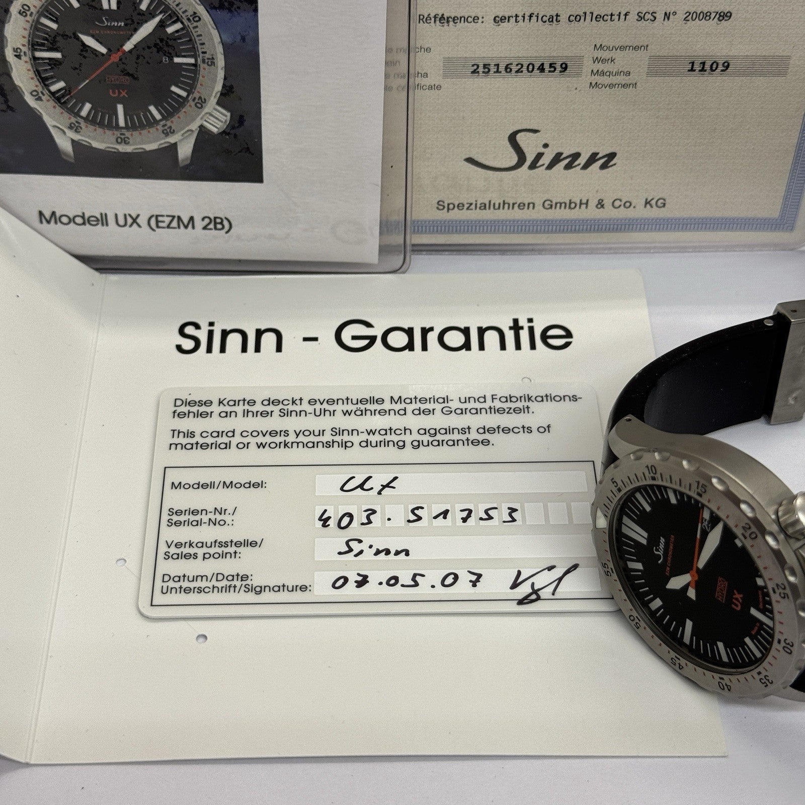 Sinn Spezialuhren UX EZM 2B Hydro 403 Diver Chronometer 44mm Stahl Fullset