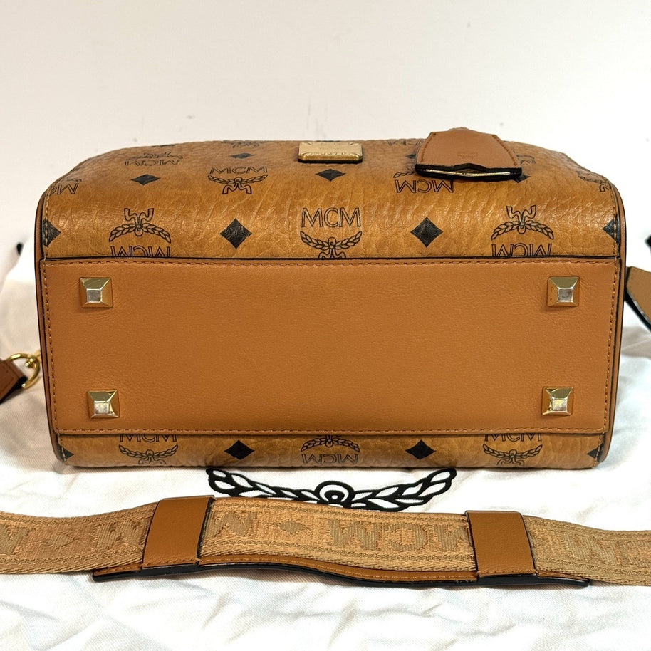 MCM Ella Boston Visetos Speedy Umhängetasche Braun Gold Top Zustand