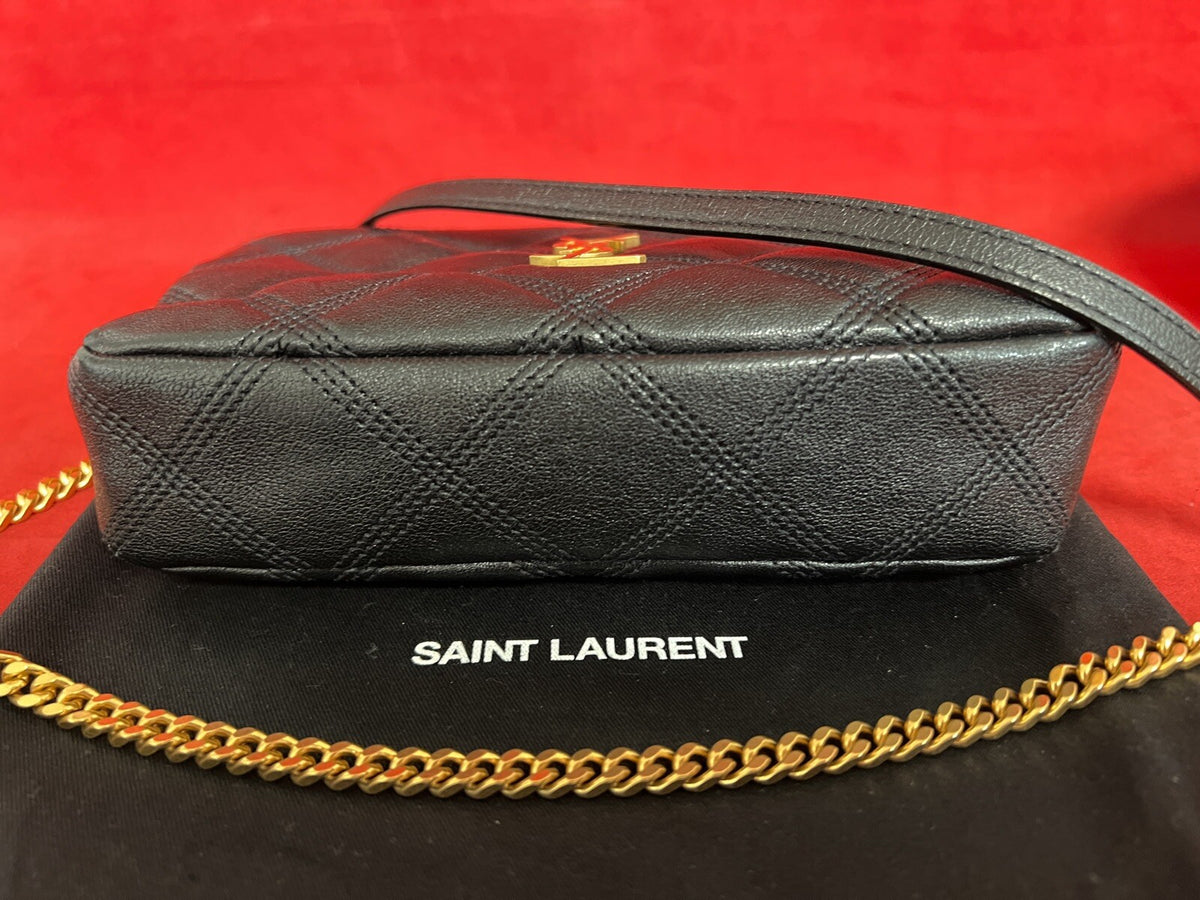 Saint Laurent Becky Double Zip Wallet on Chain kleine Umhängetasche Schwarz Gold