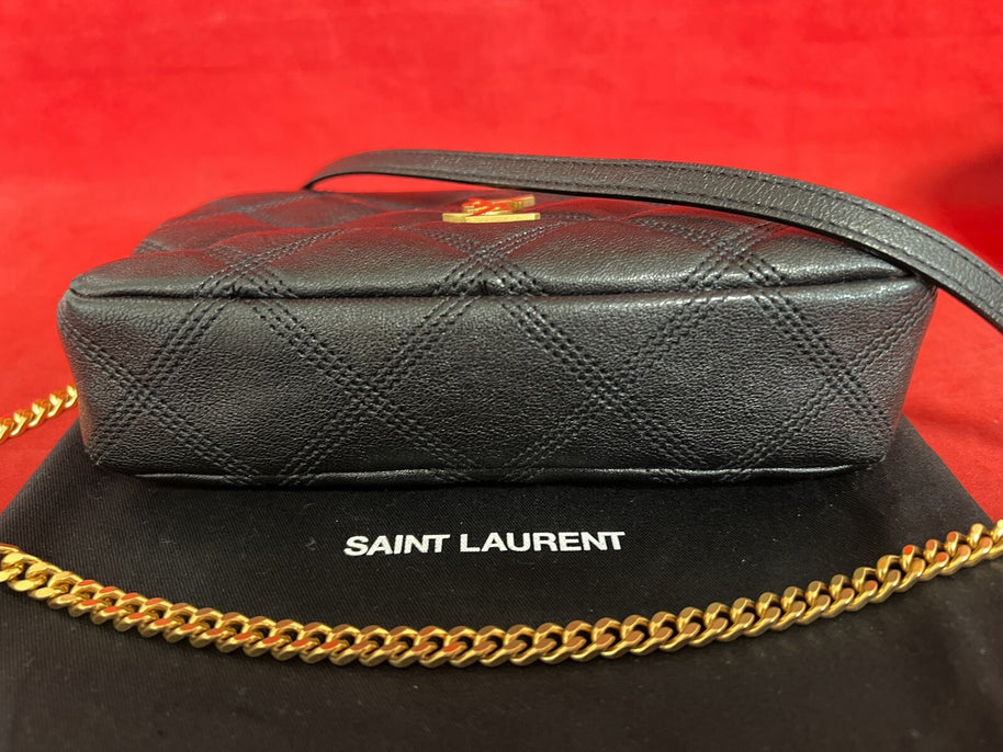 Saint Laurent Becky Double Zip Wallet on Chain kleine Umhängetasche Schwarz Gold