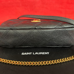 Saint Laurent Becky Double Zip Wallet on Chain kleine Umhängetasche Schwarz Gold