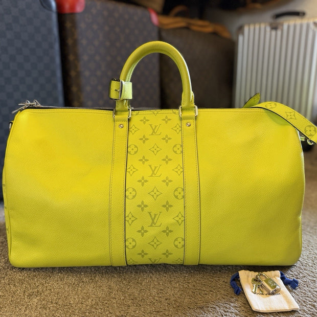 Louis Vuitton Keepall Bandoulière 50 Taigarama Gelb Neon Reisetasche