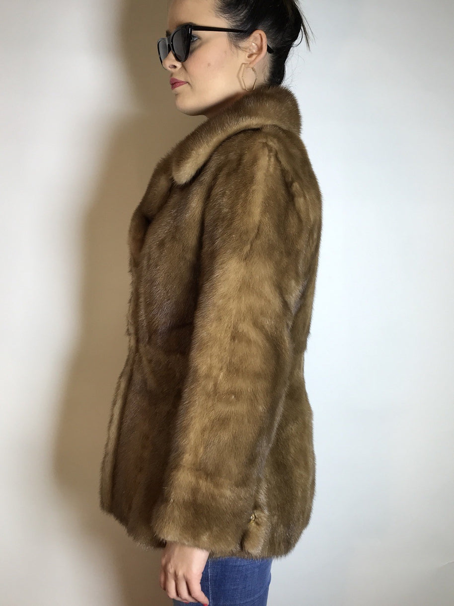 Moderne Nerzjacke hellbraun Sonderanfertigung vom Kürschner Gr. 34/36 Damen