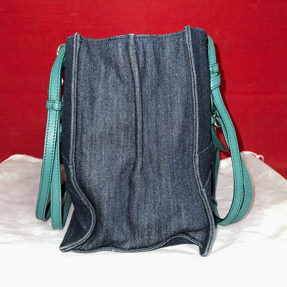 Prada 1BG122 Denim & Glace’cal Leder Shopper Damen Schultertasche NP. 1.600€!