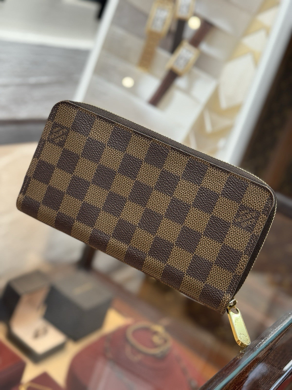 Louis Vuitton Zippy Geldbörse Portemonnaie Damier Ebene Canvas