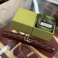 Gucci GG Multicolor Crystal Gemstones Double G Charm Bracelet Armband