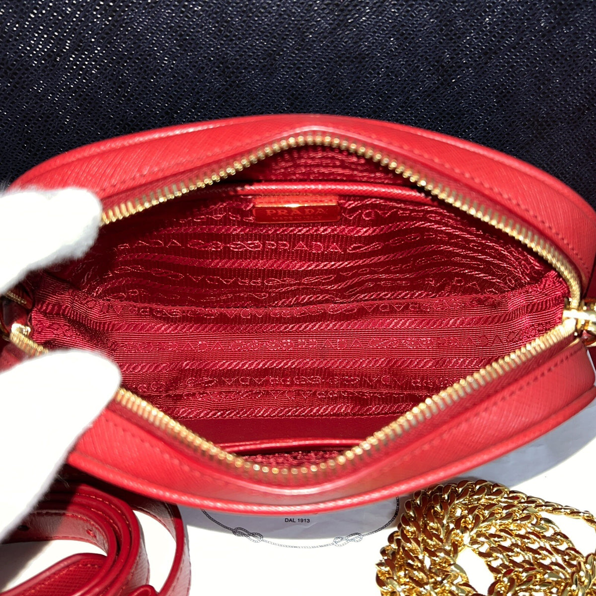 Prada Saffiano Lux Fuoco Rot 1BL007 Bum Bag Belt Gürteltasche Umhängetasche