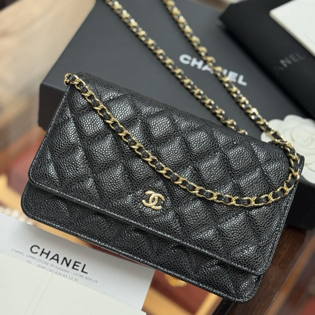 Chanel Wallet on Chain Umhängetasche WOC Schwarz Gold Caviar AP0250