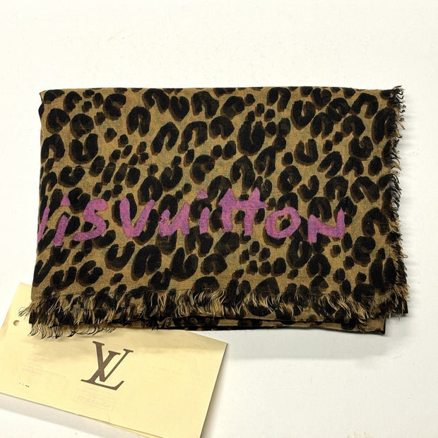 LOUIS VUITTON SCHAL LEOPARD BRAUN PINK KASCHMIR SEIDE TUCH M72215