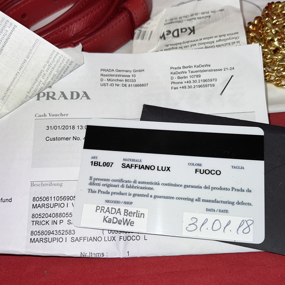 Prada Saffiano Lux Fuoco Rot 1BL007 Bum Bag Belt Gürteltasche Umhängetasche