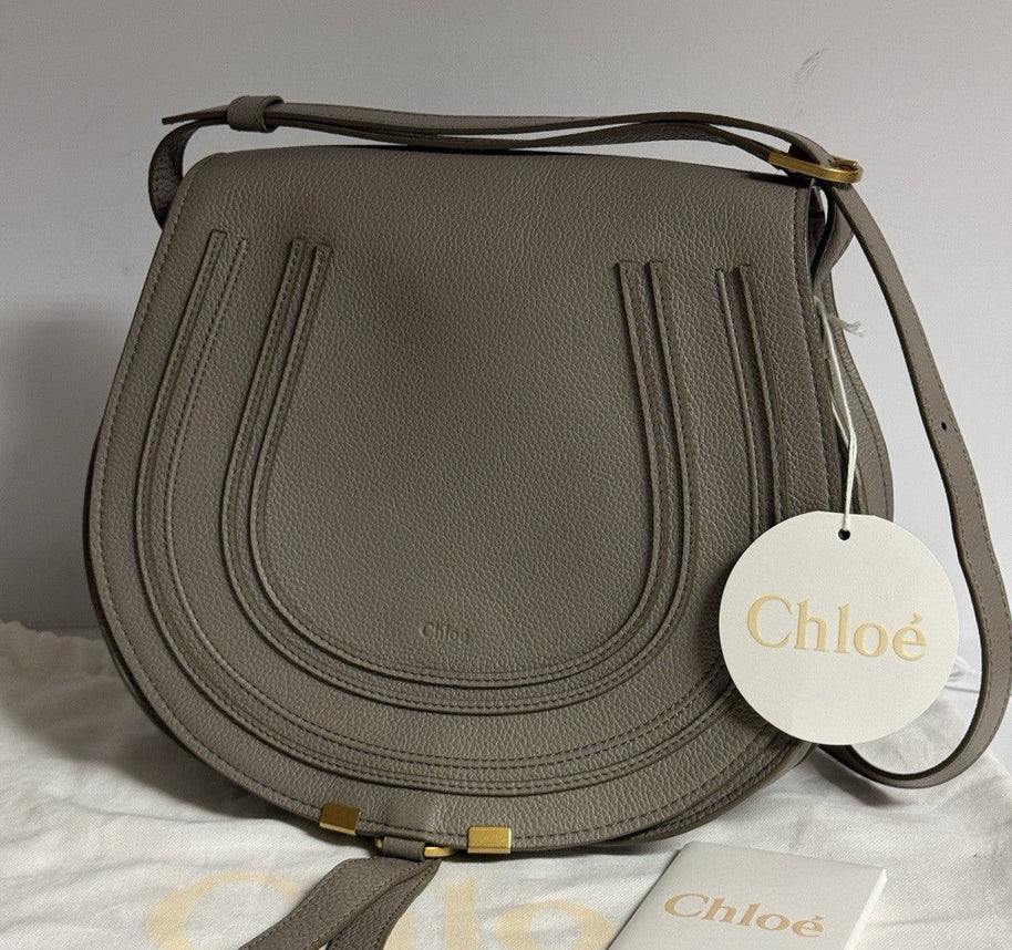 Chloé Marcie Medium Saddle Bag Cashmere Grey Umhängetasche Grau NEU