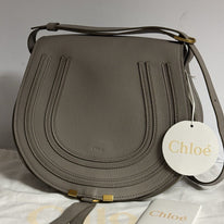Chloé Marcie Medium Saddle Bag Cashmere Grey Umhängetasche Grau NEU