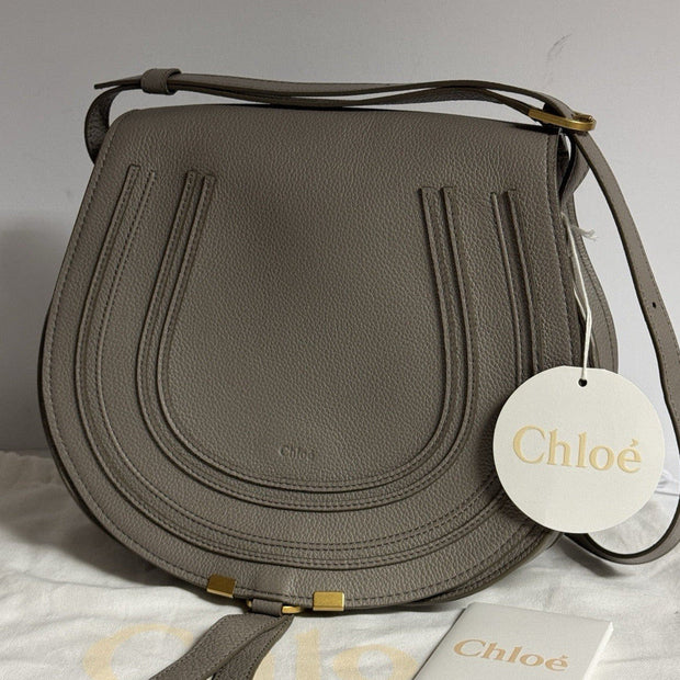 Chloé Marcie Medium Saddle Bag Cashmere Grey Umhängetasche Grau NEU
