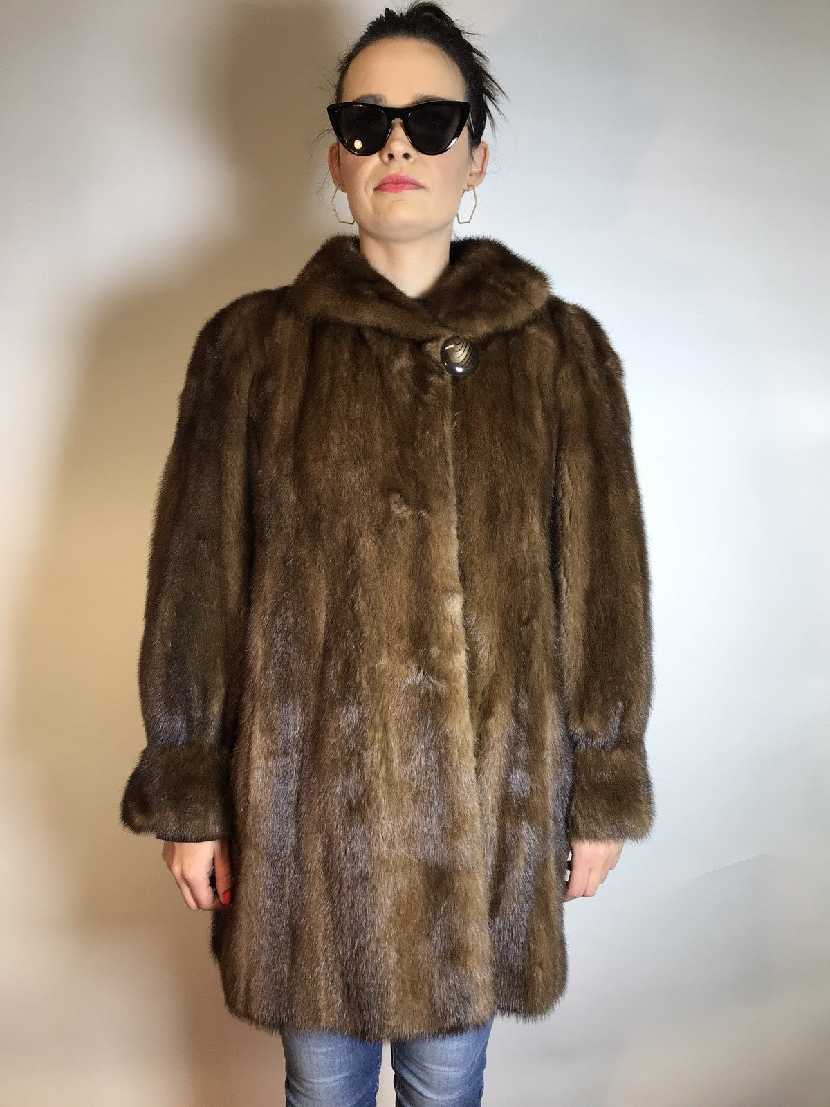 Schöne lange Nerzjacke naturbraun, Exklusiv vom Kürschner Gr. 36/38 Damen