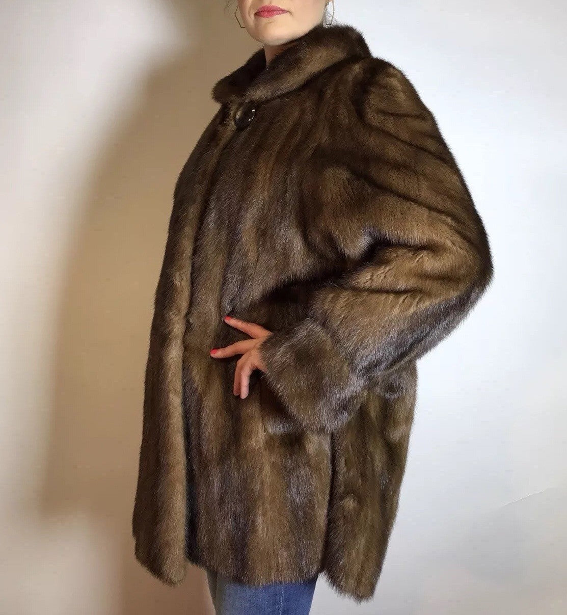 Schöne lange Nerzjacke naturbraun, Exklusiv vom Kürschner Gr. 36/38 Damen