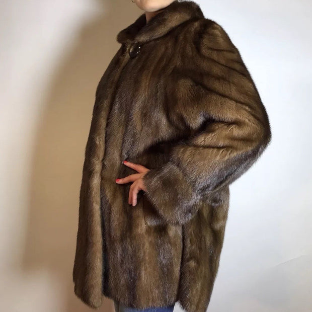 Schöne lange Nerzjacke naturbraun, Exklusiv vom Kürschner Gr. 36/38 Damen
