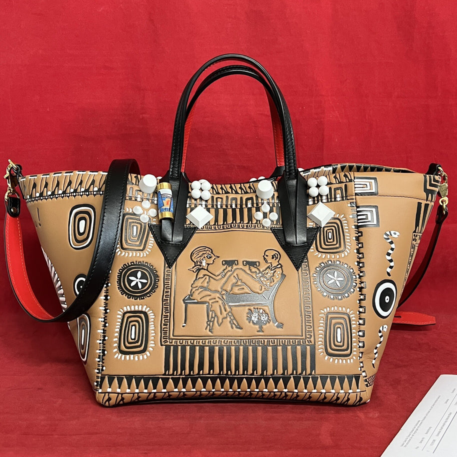 Christian Louboutin Greekaba Tote Trapeze Umhängetasche Leder Braun/Schwarz