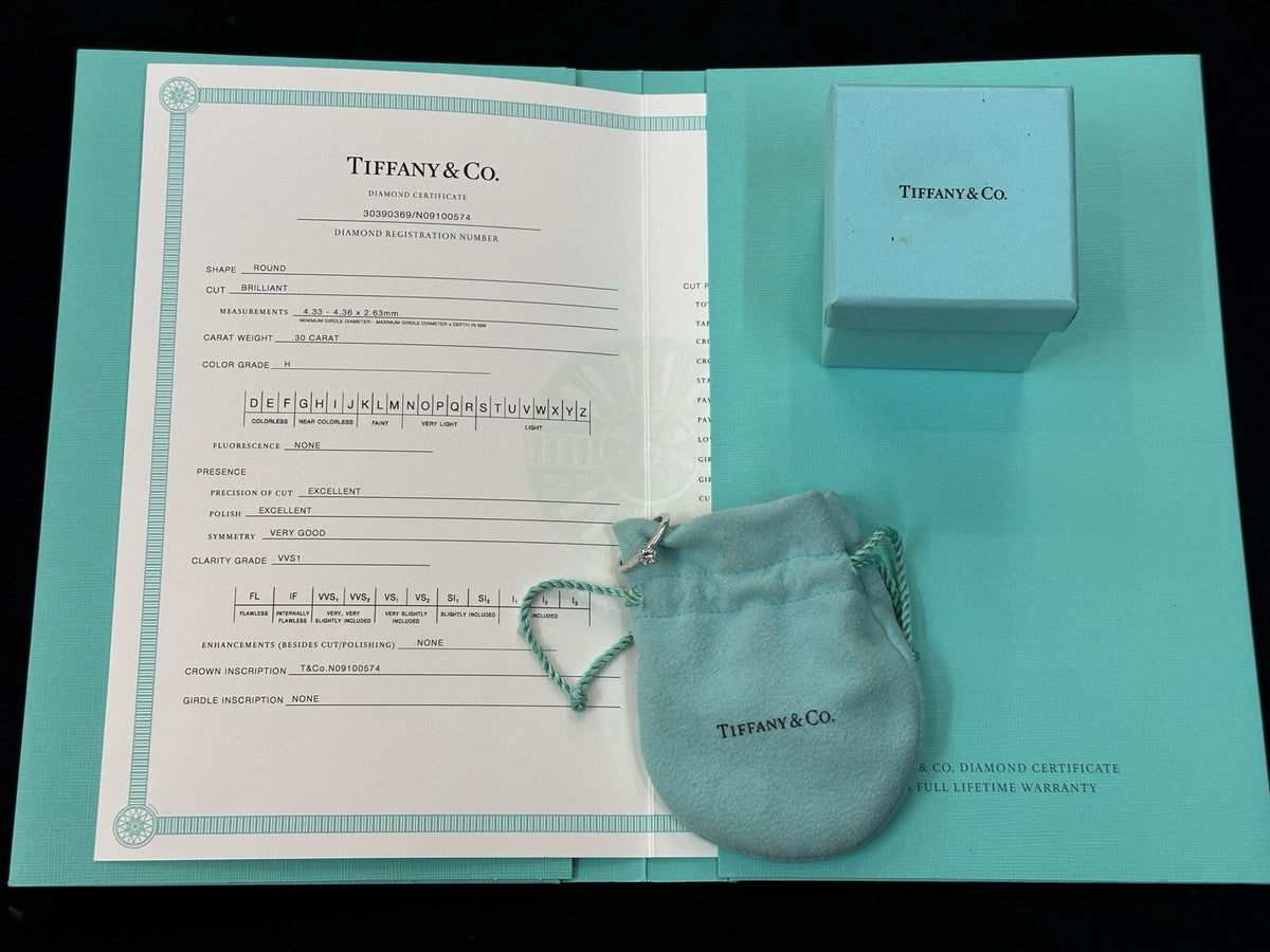 Tiffany & Co. Verlobungsring Platin 950-Gr.52 - Box & Zertifikat 0,30 CT - VVS1
