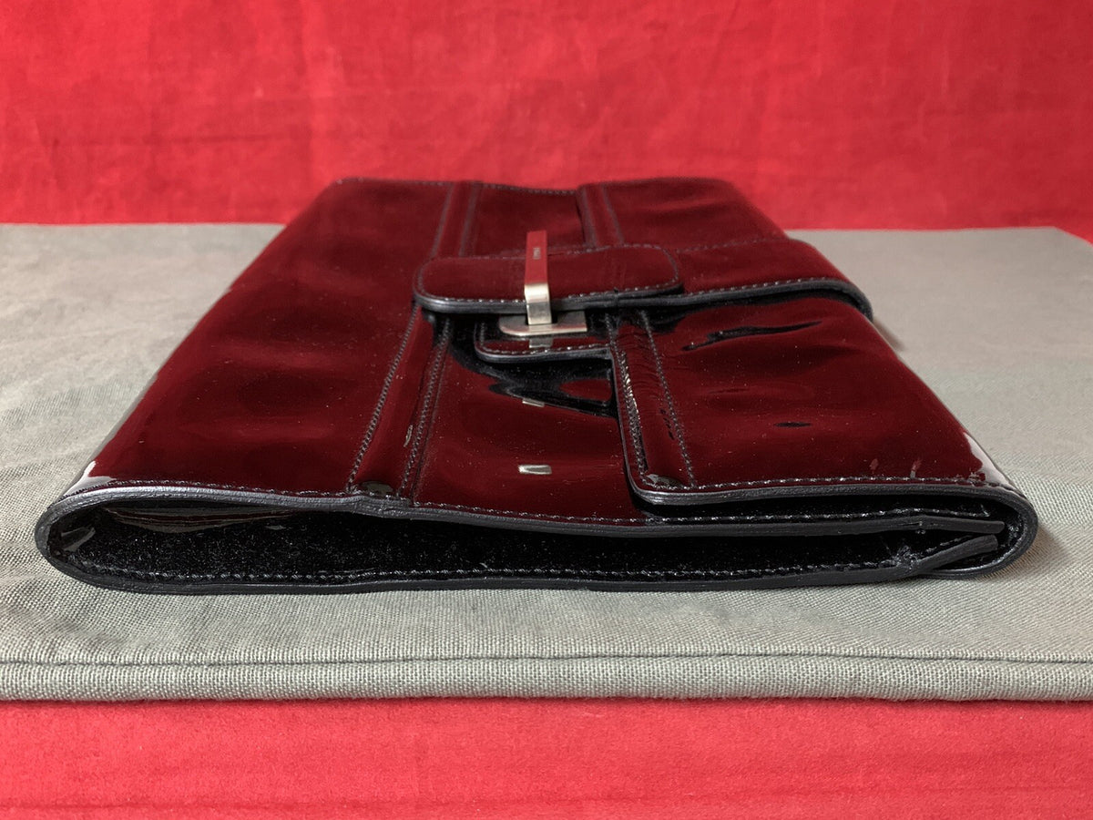 Pollini Made In Italy Damen Abendtäschchen Clutch Schwarz Lack Leder Handtasche