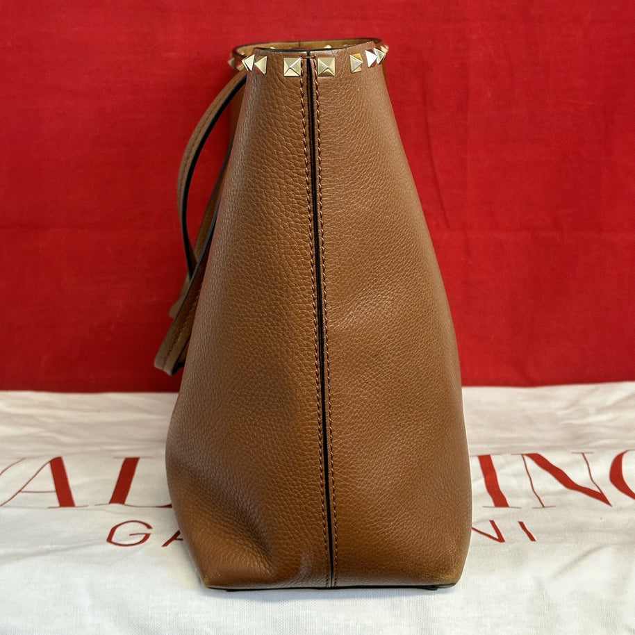 Valentino Garavani Rockstud Shopper Leder Braun Gold Nieten NP. 1.400€