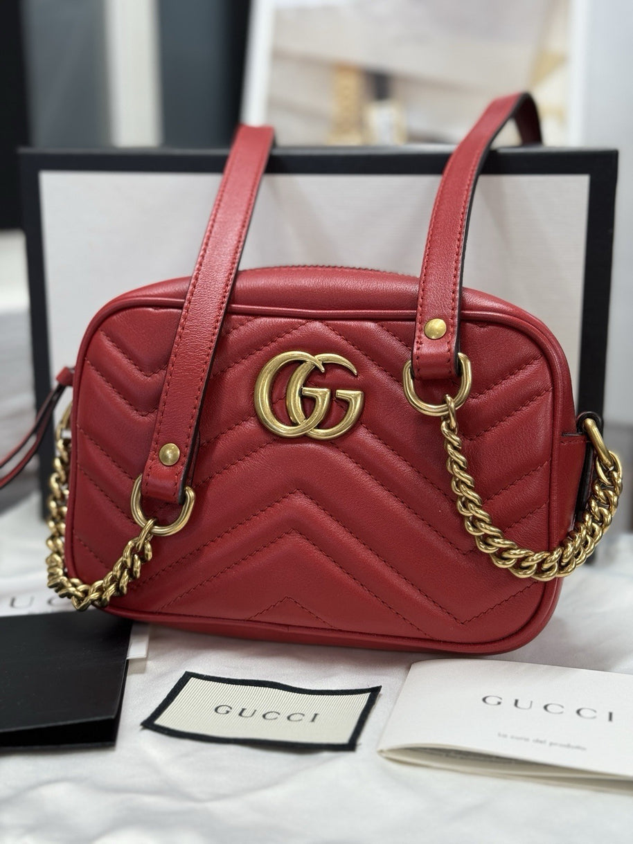 Gucci GG Marmont Mini-Kameratasche Schultertasche Leder Rot/Gold 448065