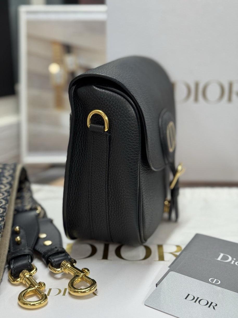 Große Dior Bobby Umhängetasche Genarbtes Kalbsleder Schwarz Dior Oblique Blau
