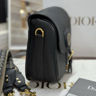 Große Dior Bobby Umhängetasche Genarbtes Kalbsleder Schwarz Dior Oblique Blau