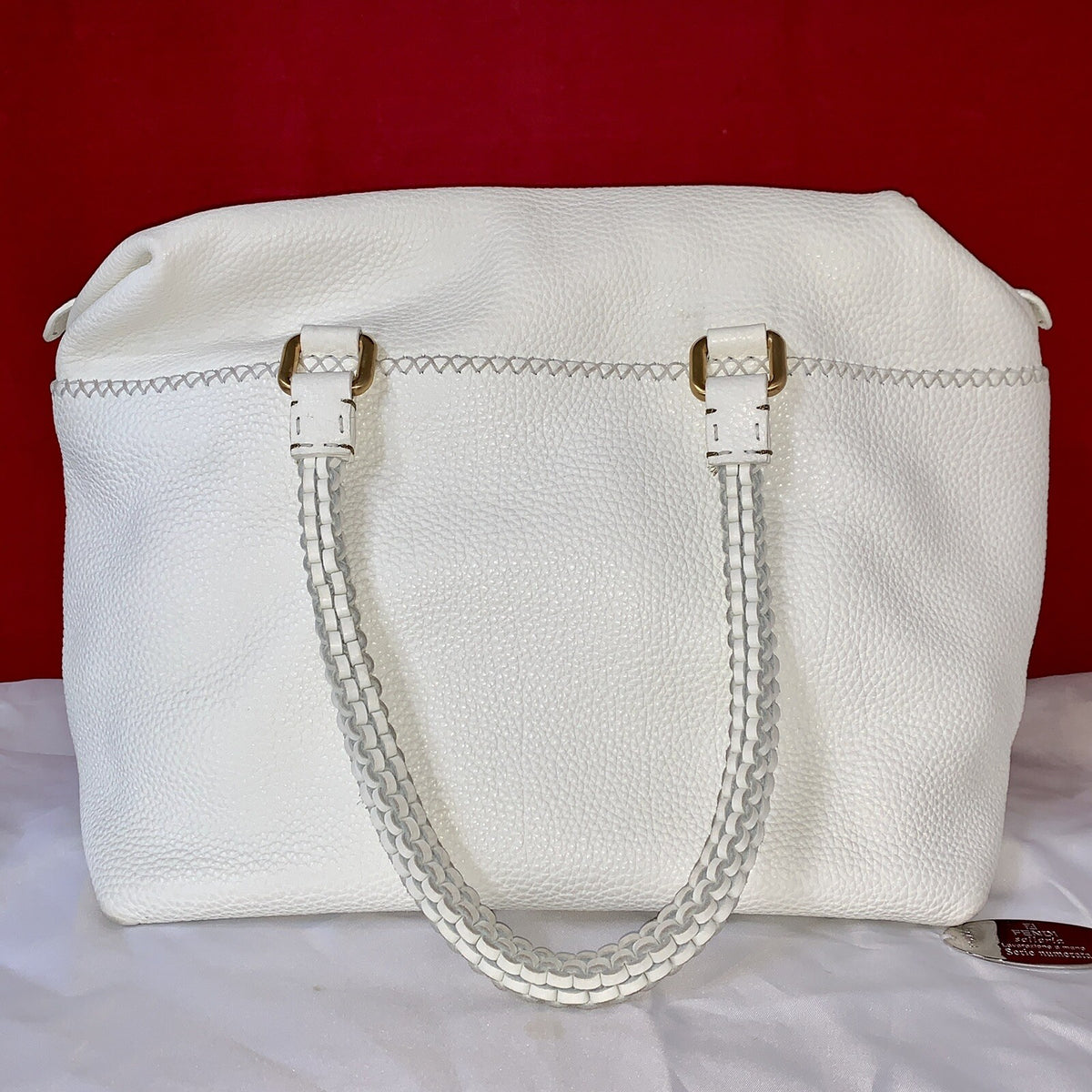 Fendi Selleria Peekaboo Lavorazione a mano Damen Handtasche Weiß Tote Bag
