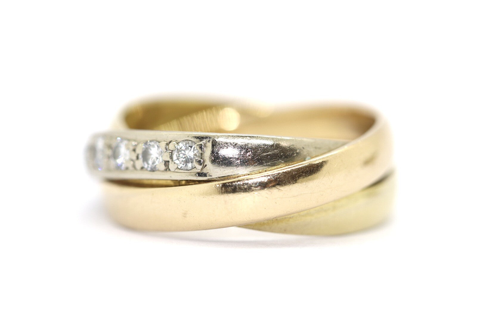 3-Band Goldring Tricolor mit Brillanten 750er/18K Gelb-/Weiß- & Rosegold Gr. 53