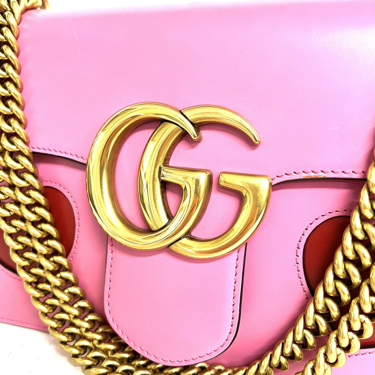 Gucci 431777 GG Marmont Pink Heart Shoulder Bag Schultertasche mit Herz Patch