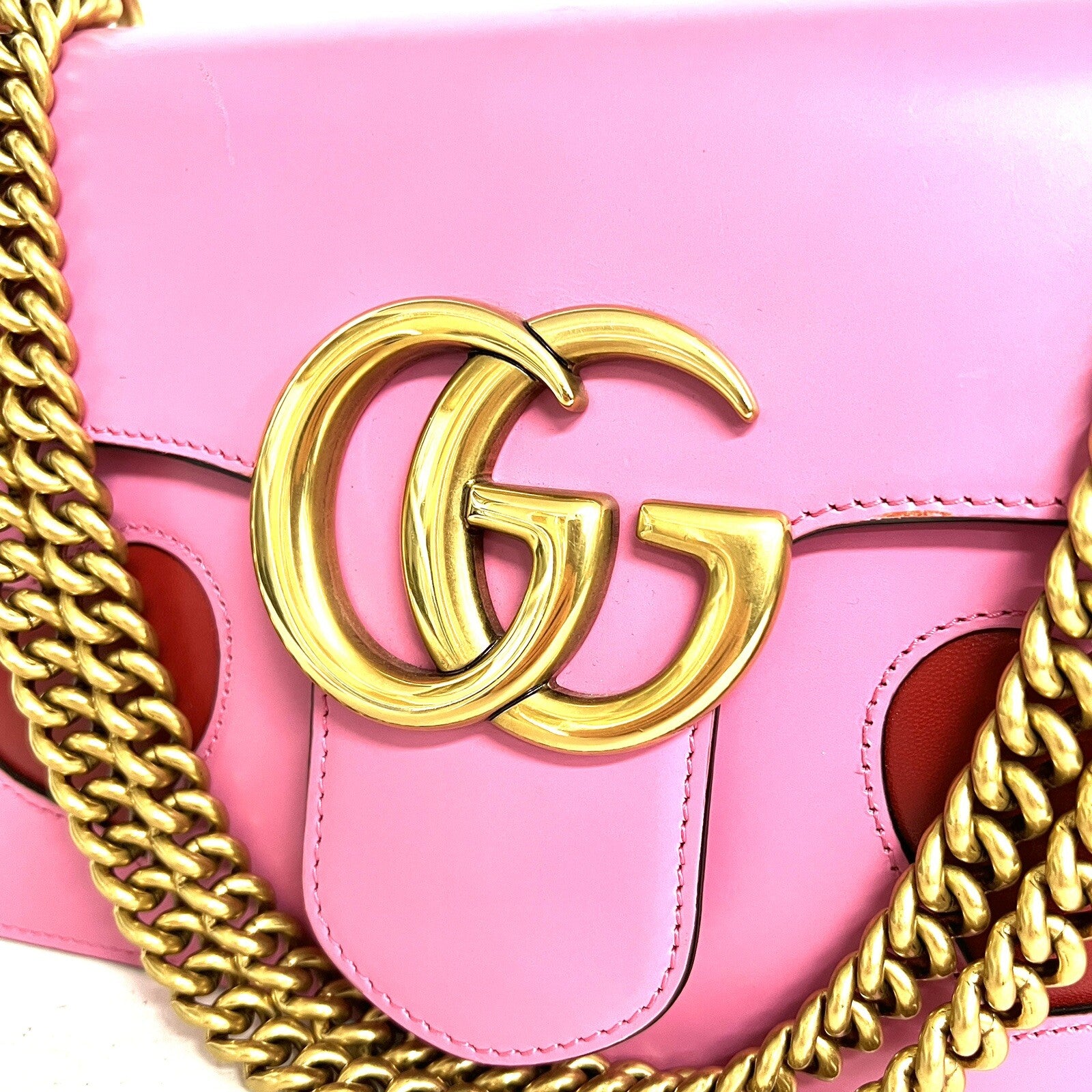 Gucci 431777 GG Marmont Pink Heart Shoulder Bag Schultertasche mit Herz Patch