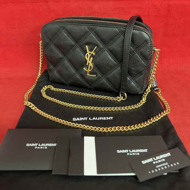 Saint Laurent Becky Double Zip Wallet on Chain kleine Umhängetasche Schwarz Gold