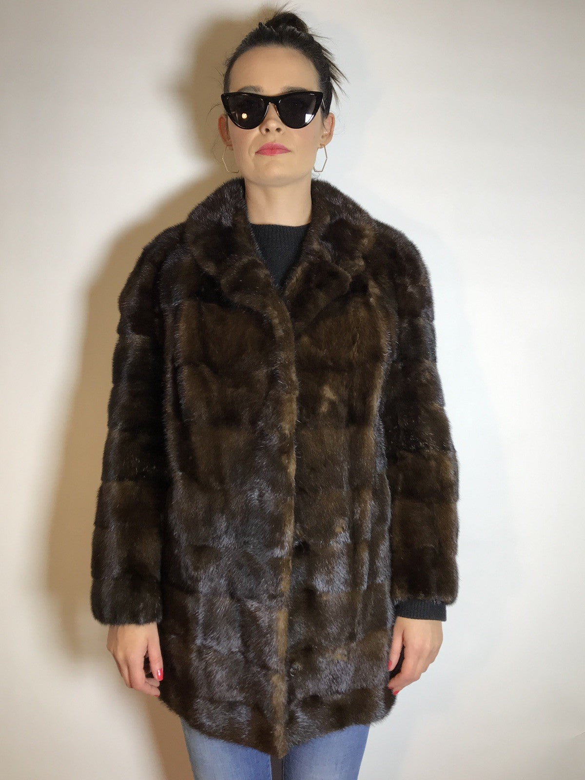 Lange Nerzjacke dunkelbraun Querschnitt, Exklusiv vom Kürschner Gr. 36/38 Damen