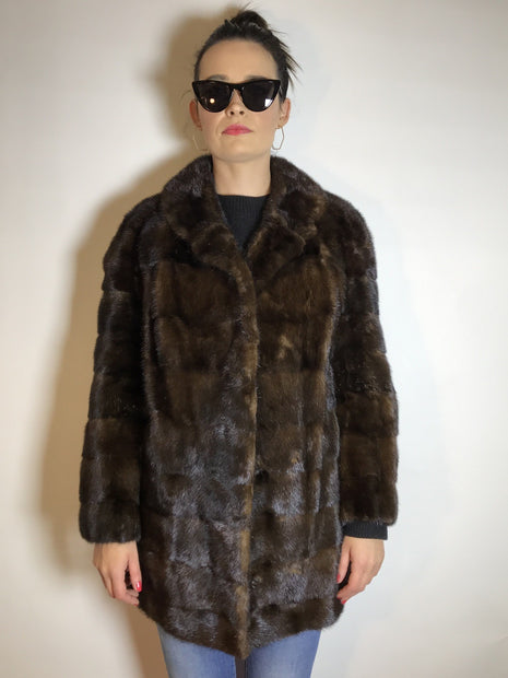 Lange Nerzjacke dunkelbraun Querschnitt, Exklusiv vom Kürschner Gr. 36/38 Damen